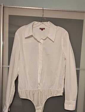 STAUD White Long-Sleeve Button Bodysuit